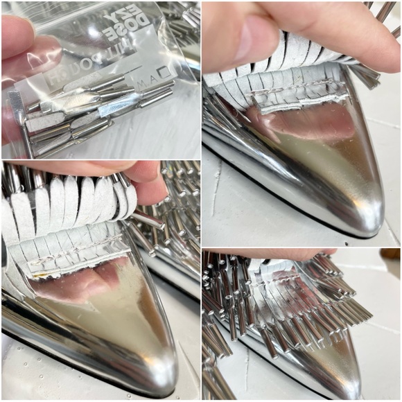 Calvin Klein Addie Metallic Silver Fringe Mule Slide - Picture 14 of 15